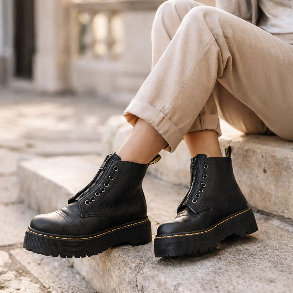 Liora Dames Laarzen met Platformzool en Rits - Enkellaarzen van Echt Leer met Dempende Zool - Stoere Plateau Boots voor Dames, Maat 35 tot 43