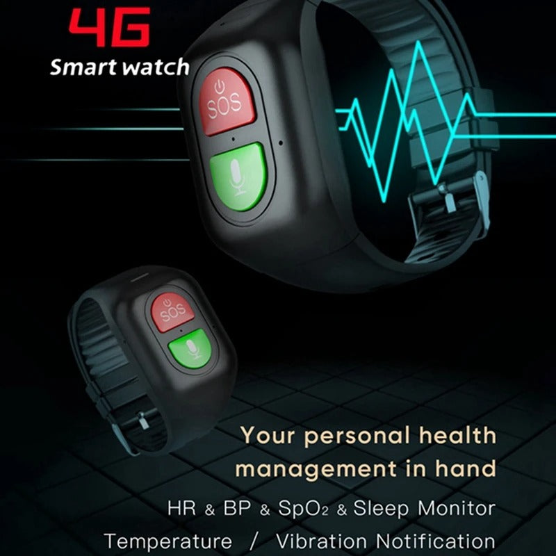 SeniorSafe 4G Watch - Senioren Smartwatch met GPS en 4G – SOS‑alarm, Gezondheidsmonitor & Locatietracking