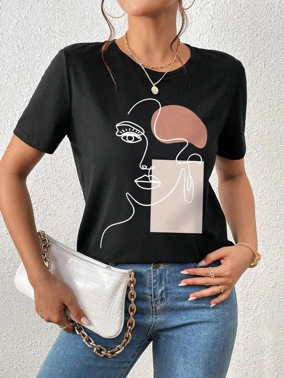 Dames T-shirt met Moderne Kunstprint - Visconte