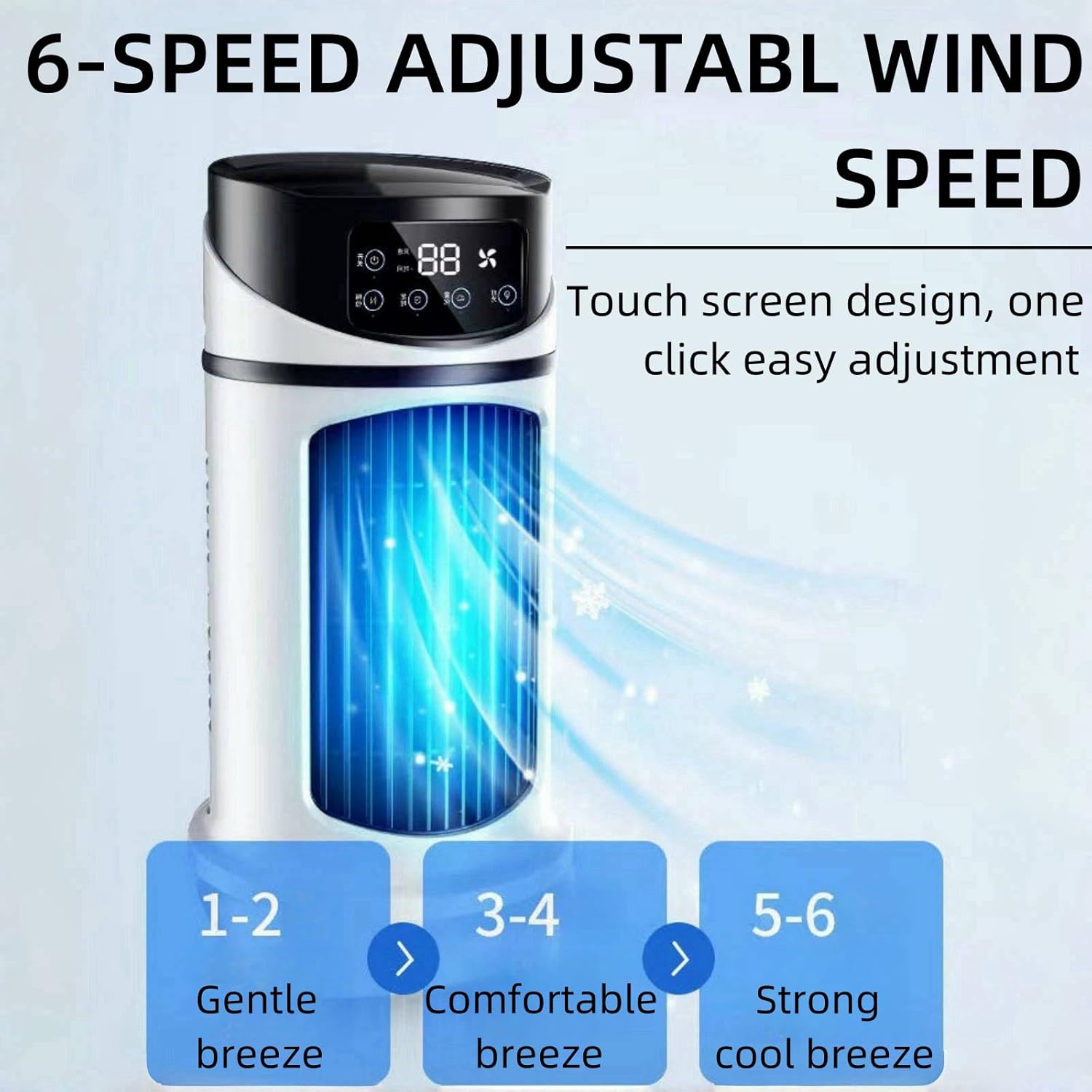 Mini Draagbare Airconditioner – 3-in-1 Ventilator, Luchtkoeler & Luchtbevochtiger met USB, 6 Snelheden & Nachtlamp