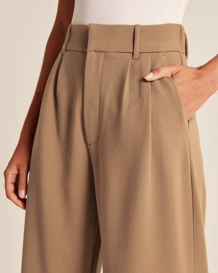 Flared Beige Broek met Hoge Taille Dames - Slimfit - Vintage Charme - Essential Elegance