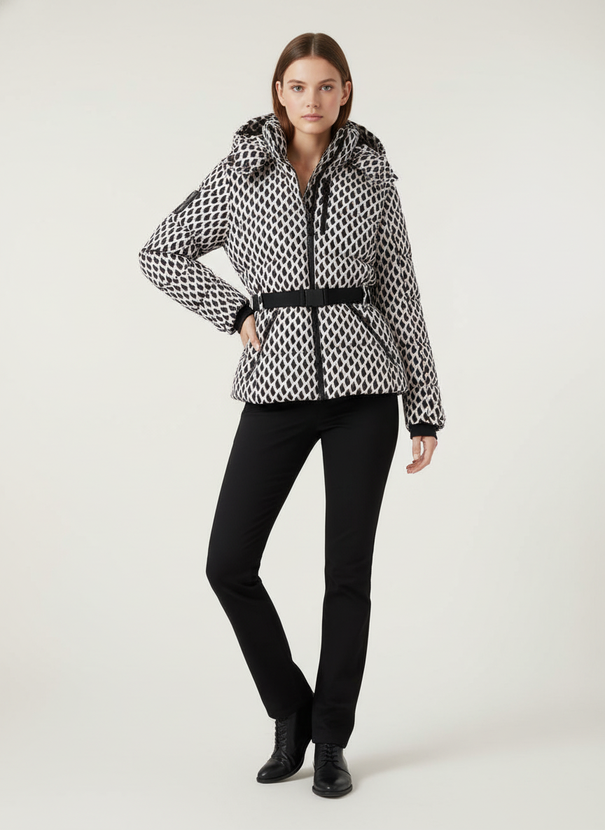 Visconte Dames Winterparka – Gewatteerde Parka met Capuchon, Hoge Taille, Winddicht, Warme Winterjas met Riem, Zwart