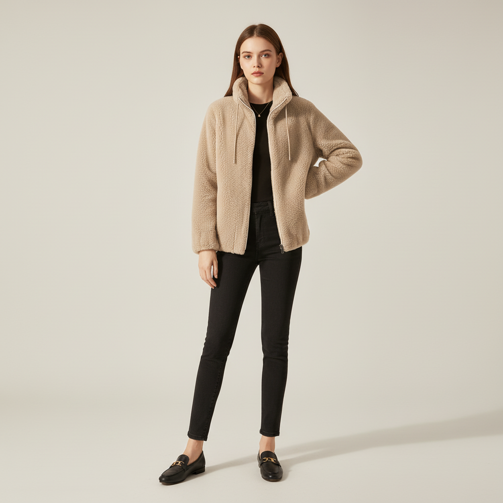 Visconte Dames Plush Winterjas – Zachte Warme Jas met Opstaande Kraag, Elegante Casual Outerwear voor Dagelijks & Formeel