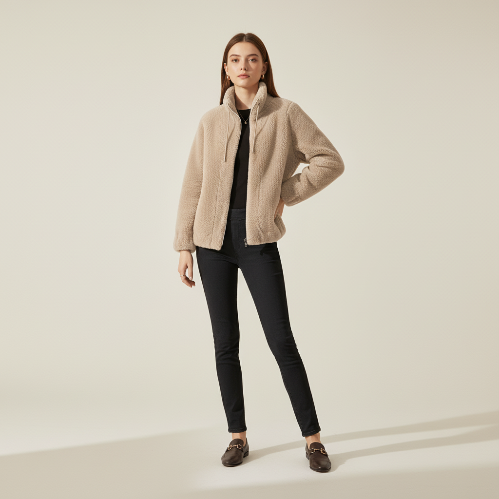 Visconte Dames Plush Winterjas – Zachte Warme Jas met Opstaande Kraag, Elegante Casual Outerwear voor Dagelijks & Formeel