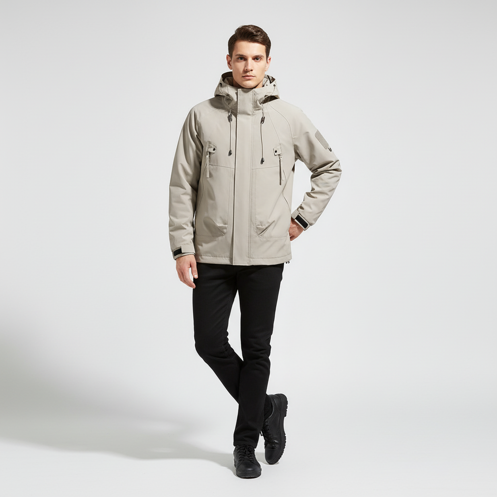 Visconte Heren Windbreaker – Waterdichte Cargo Hooded Jacket, Zwarte Outdoor Bomber, Lichtgewicht Softshell voor Hiking