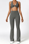 ELLIS | Flare Legging & Twist Crop Top Set - Grijs