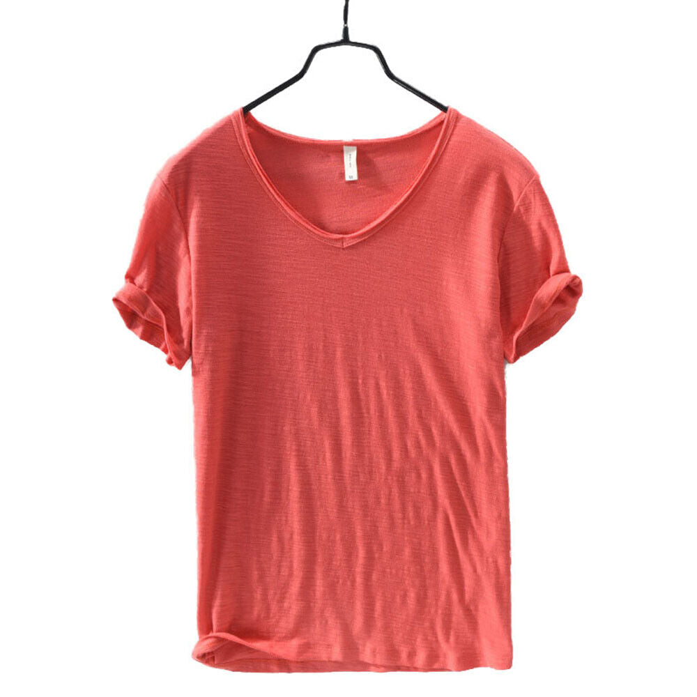 Heren V-Hals Shirt – Linnen Katoen T-Shirt met Ademende Slim Fit Pasvorm