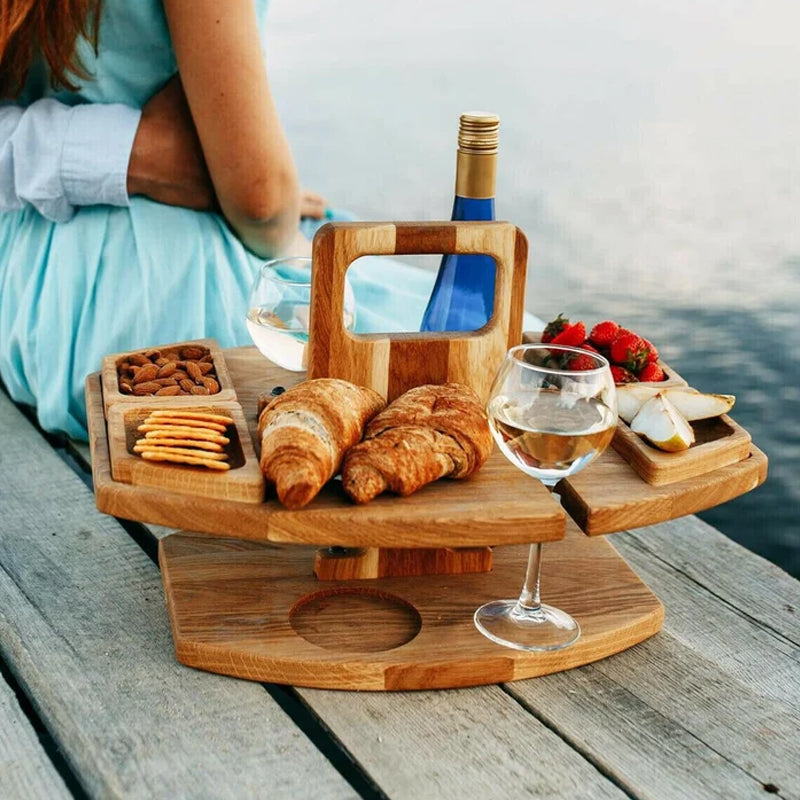 Draagbare Houten Picknickwijntafel 36x31x26cm Ruime Serveerruimte