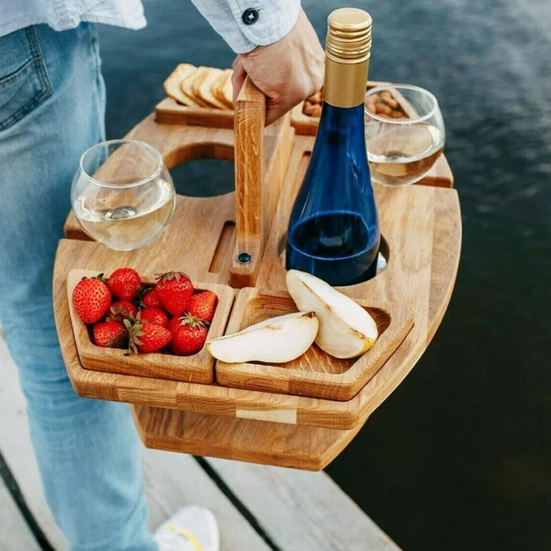 Draagbare Houten Picknickwijntafel 36x31x26cm Ruime Serveerruimte