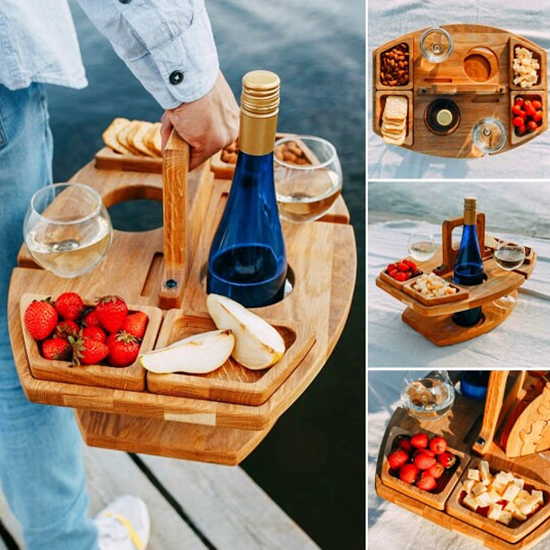 Draagbare Houten Picknickwijntafel 36x31x26cm Ruime Serveerruimte