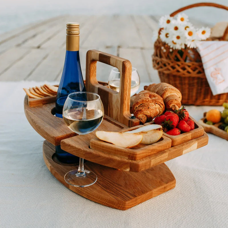 Draagbare Houten Picknickwijntafel 36x31x26cm Ruime Serveerruimte
