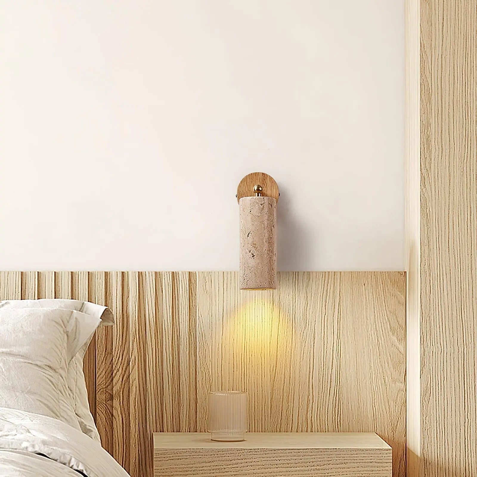 Lâit Wandlamp – Luxe Design met Houten en Travertijnen Details