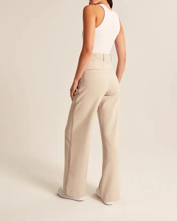 Flared Beige Broek met Hoge Taille Dames - Slimfit - Vintage Charme - Essential Elegance