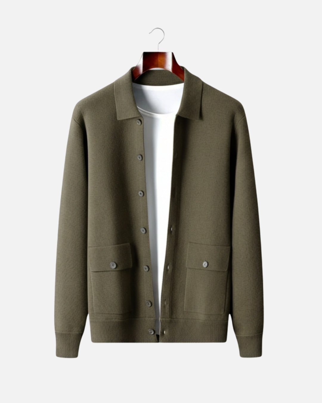 Merinowollen Luxe Overshirt met Knopen - Olijf