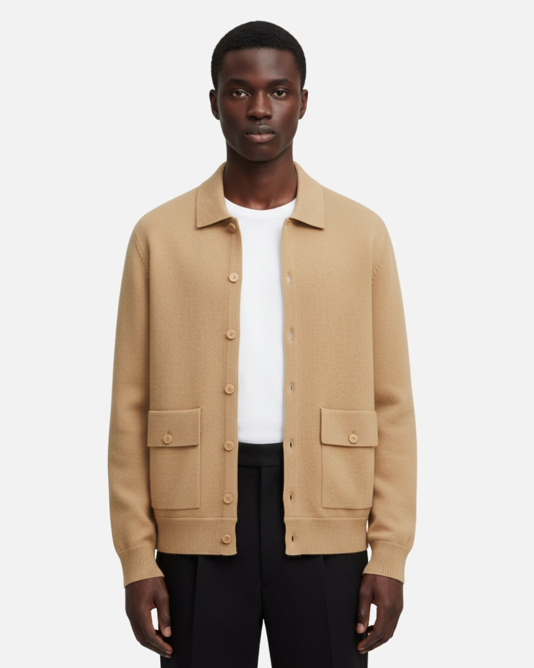 Merinowollen Luxe Overshirt met Knopen - Honing