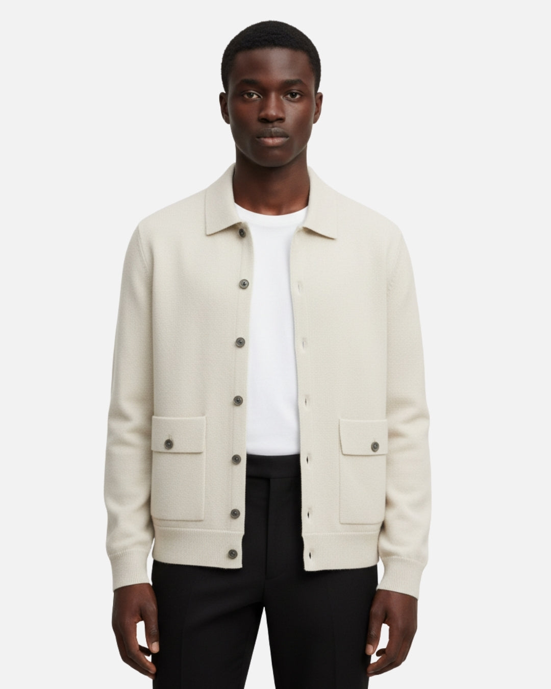 Merinowollen Luxe Overshirt met Knopen - Wit