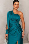Classy Nights | Elegante One-Shoulder Jurk met Gedrapeerde Details